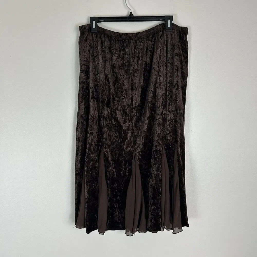 Chocolate Brown Maxi Skirt Size L Flare Velvet Y2K Fairy Cottagecore Grunge Prep